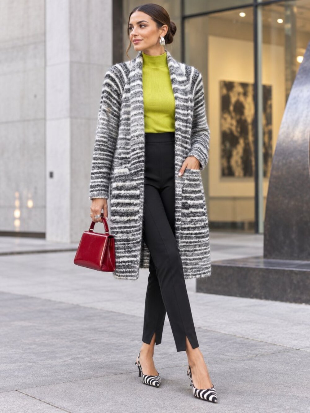 Neiman Marcus Mohair Blend Long Stripe Cardigan Sweater